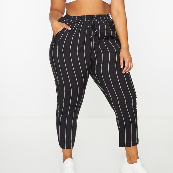 PrettyLittleThing Pants - Black and White Striped Women's Pants